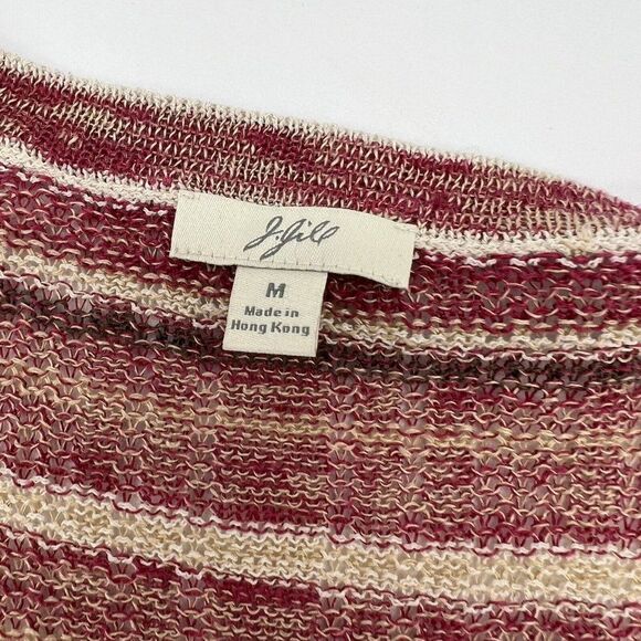 J Jill Cardigan Sweater Medium Linen Blend 3/4 Sleeve Stripe Scoop Neck - Picture 2 of 5